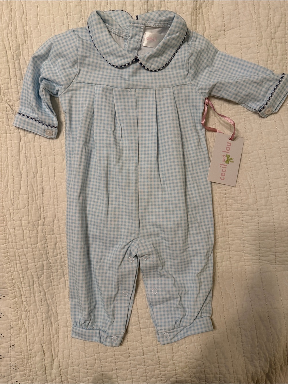 Ceci n'Être Light Blue Gingham Baby Footie One-Piece
